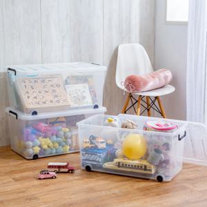 이동식 투명 대용량 리빙박스 옷 수납 이불 수납 소품 정리함 버클형 82L TFC-440