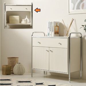 견고한크롬실버프레임 원서랍 템바양문형거실장(800 화이트)