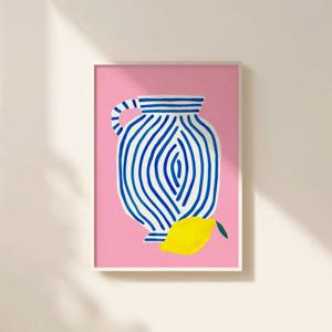 과일 일러스트 그림 액자 포스터 물병과 레몬