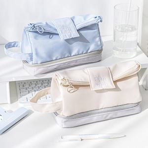 대용량 패브릭 필통 2단 수납 펜케이스 파우치 큰 필통 고등학생 중학생 필통 3colors