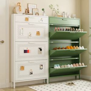 [해외] 현관 초슬림 철제 신발장 틸팅 슈즈 수납장 좁은 공간 신발 정리 캐비닛