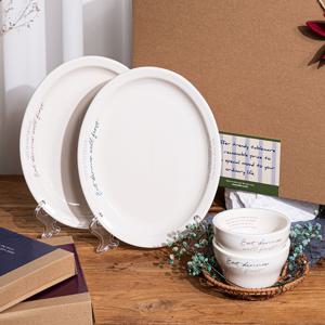 뉴욕 레터링 타원접시 + 미니볼 디저트 홈카페 세트 4P (선물세트)