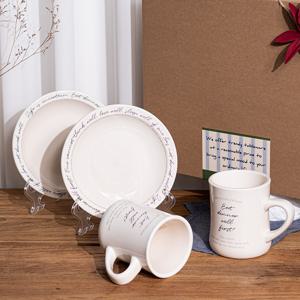 뉴욕 레터 레터링 원형접시+오목머그 홈카페 브런치 디저트 4P (선물세트)