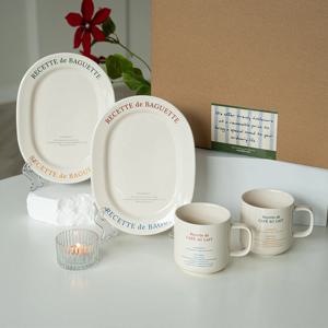 레시피 레터링 브런치 테이블 바게트 접시 그릇세트 4P (선물세트)