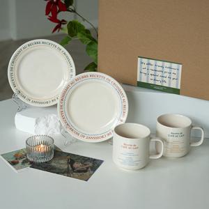 레시피 레터링 감성 홈카페 크루아상 접시 그릇세트 4P (선물세트)