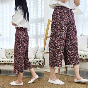 8부 와이드 여성 냉장고바지 플리츠 고무줄 밴딩 꽃무늬 몸빼 촌캉스 여름팬츠 4color