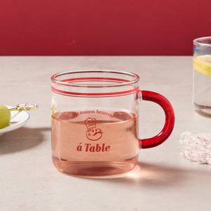 르봉프렌치 내열유리 동글 레드핸들 머그컵 400ml