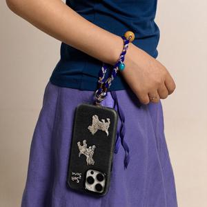 우든 볼 벨벳 트위스트 폰 스트랩 - 블루