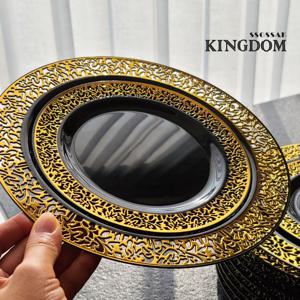 킹덤 접시 26cm 5P 일회용 플라스틱 블랙 골드 감성 인스타 파티