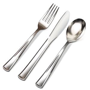 실버 예쁜 일회용 오닉스 커틀러리 18P 6인 세트 포크, 나이프, 스푼