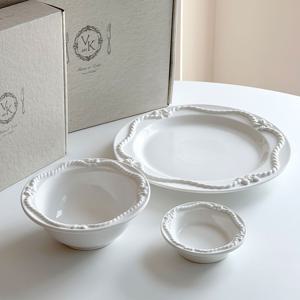 메종 리본 홈카페 도자기 접시 플레이트 3종