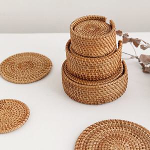 라탄 컵받침 티 코스터 6P+홀더 세트 2sizes