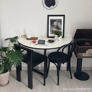 E0등급 블랙&크롬 포인트 하프 반원 반타원테이블 거실테이블 미드센츄리 테이블 카페식탁
