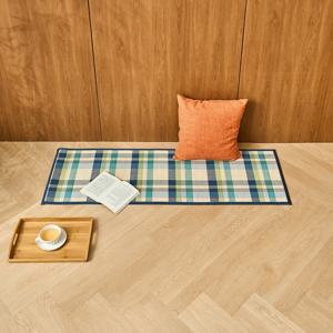 폭신한 대나무 매트 겸 방석 블루 체크 50x150