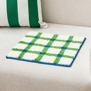 터프팅 체크 패턴 사각방석 그린블루 35x35