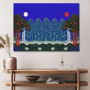 돈들어오는 일월오봉도 캔버스 액자 소형 폭포 물 거실 풍수 인테리어그림액자