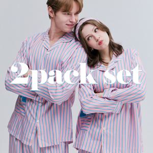 2PACK 메종핑크 실크핏 성인 긴팔 파자마 간절기 잠옷 상하세트