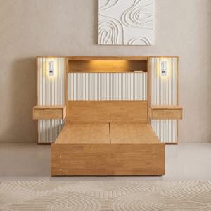 메이트 템바 LED 호텔식 고무나무 원목 서랍 수납 슈퍼싱글 침대 SS 프레임