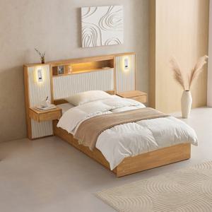 메이트 템바 LED 호텔식 고무나무 원목 서랍 수납 슈퍼싱글 침대 SS+40T 라텍스 매트