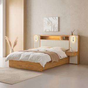 메이트 템바 LED 호텔식 고무나무 원목 서랍 수납 퀸 침대 Q+40T 라텍스 매트