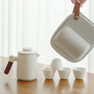 머그컵 휴대용 티팟세트 도자기 티포트 다관1,찻잔4,휴대용파우치