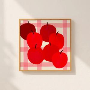 과일 일러스트 그림 액자 포스터 체크 앤 사과