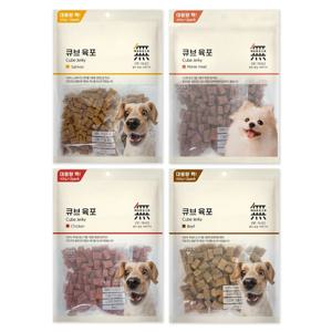 4개 set 무마진 강아지간식 영양가득 큐브 육포 800g 소고기/연어/치킨/고구마