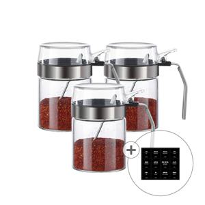 내열유리 손잡이 양념통/스푼 3세트 300ml (양념통 스티커 증정)