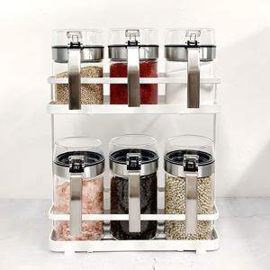 내열 유리 손잡이 양념통 6P 거치대 세트 스푼 스티커포함(블랙/화이트)