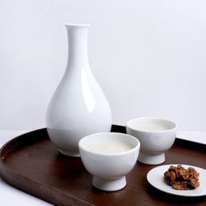 늘 설화 국산 물레 백자 도자기 막걸리병 막걸리잔 4인세트