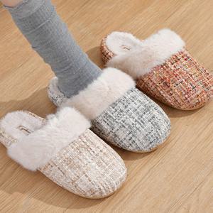 벨리아 트위드 여성 슬리퍼 푹신한 방한 미끄럼방지 실외 사무실 거실