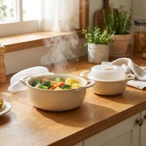 국산 듀얼 핸들 전자레인지 용기 찜기 혼밥 자취필수템 양배추 야채 만두 라면 계란