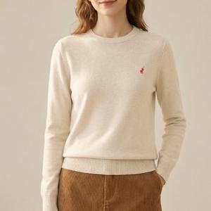 여성 베이직 로고 자수 크루넥 풀오버 니트 스웨터 티셔츠 KPL1003