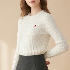 여성 꽈배기 로고 자수 크루넥 풀오버 니트 스웨터 티셔츠 KPL1105