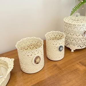 엔틱파츠 아이보리 메탈 빗통 브러쉬저리함 화장대꾸미기 소품