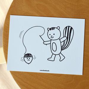 Feeling Dizzy 다람쥐와 도토리팽이 동물 홈데코 아이방 인테리어 그림 엽서