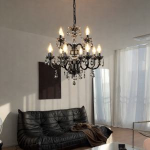 블랙 크리스탈 12등 샹들리에 엔틱 촛대형 거실 식탁 펜던트 조명