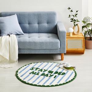 터프팅 블루 스트라이프 레터링 원형 러그 D90