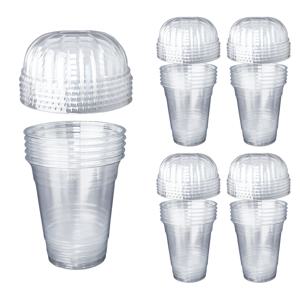 줄돔 뚜껑포함 PET 투명컵 410ml (14온스) 25세트, 일회용 플라스틱컵