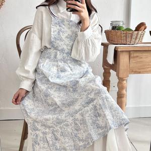 앤티크 블루 토일 플레어 꽃집 원피스 앞치마