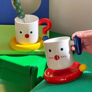 [해외] 귀여운 물음표 느낌표 도자기 머그컵 예쁜 커피잔 라떼잔 찻잔 받침 세트 2종