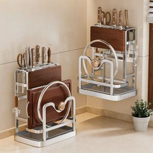 [해외] 다용도 스테인리스 주방 칼꽂이 도마거치대 주방선반 보관함 칼보관 걸이 받침