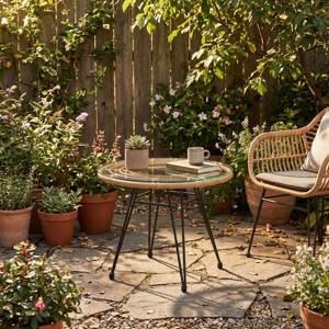 카페 테라스 분위기 강화유리 라탄 미니 원탁 테이블 550