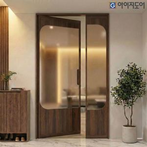 스윙도어 초슬림 중문 현관 아파트 비대칭 양개형 초슬림 브론즈샤틴 아치H