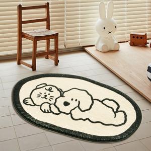 도그앤캣타원형 심플애니멀 고급 러그 거실 침실 아이 방 카페트 매트 캐릭터 동물 겨울