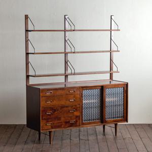 [리퍼] 델마 와이드 원목 선반 유리수납장