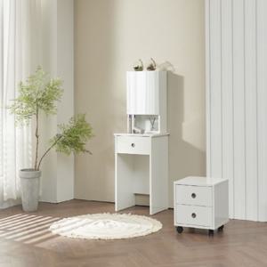 입식 미니 틈새 콘솔 수납 화장대 화이트(의자 세트 구성)