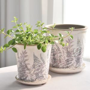 플라워 앤틱 패턴 컵팟 빈티지 화분 그린 인테리어 분갈이 도자기