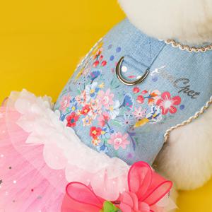 강아지 데님하네스 플라워 드레스