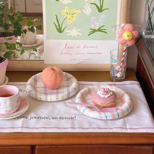 체크 동글 플레이트 (4colors) 홈카페 디저트 접시 인테리어 트레이